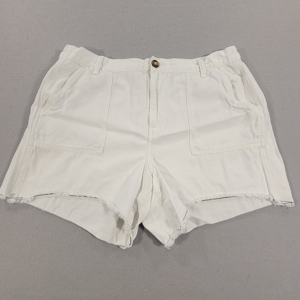 Aerie Denim Shorts High‎ Rise Raw Hem White Lightweight Women's XL Summer Casual - Picture 2 of 8